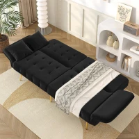 2-Seater Sofa Bed with Independently Adjustable Backrests, Space-Saving Folding Sofa with Multi-Position Armrests, 178L x 82W x 70H cm, Black(m-9)