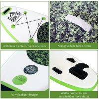 HOMCOM Tavola Gonfiabile SUP Stand Up Paddle con Pagaia Regolabile, Paddle Surf Gonfiabile Tavola da Surf con Accessori, Verde 302x76x15cm(m-4)