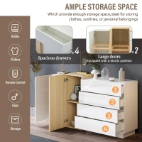 High-Gloss Sideboard with 4 Drawers and 2 Doors, Stylish Storage Cabinet with Anti-Tilt Safety Rails, 140L x 35W x 76.5H cm, White(m-6)