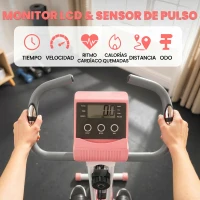 HOMCOM Heimtrainer 2-in-1 Fahrradtrainer mit LCD-Display Pulsmesser verstellbar Sitz Räder, klappbarer Hometrainer Trimmrad mit 8 stufig Magnetwiderstand, Spannseil, Stahl(m-4)