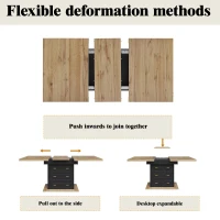 Extendable Dining Table with Wood-Grain High-Density MDF Top, Telescopic Kitchen Table with 2 Drawers, 110L x 80W x 75H cm, Black(m-4)