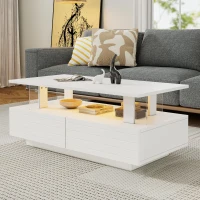 Sleek LED Coffee Table with App-Controlled Lighting, Stylish Center Table with Open Storage Shelf, 100L x 50W x 42.5H cm, White(m-1)