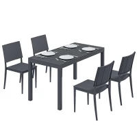 Outsunny Gartenmöbel Set Sitzgruppe 5-teilig Breiter Tisch mit 4 Stapelstühlen Lamelldesign für 4 Personen Dunkelgrau(m-12)