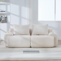 Modular 2-Seater Sofa with Built-In Cup Holder and Side Storage Pocket, Ribbed Corduroy Couch with High-Density Foam, 200L x 99W x 80H cm, Beige(m-9)