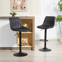 HOMCOM 2er-Set Barhocker im Retrodesign, inkl. Fußstütze, höhenverstellbar, Gaslift, Schwarz(m-2)