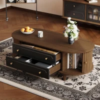Living Room Coffee Table with 2 Drawers and Roll-Up Door, Minimalist Center Table with 4 Support Legs, 100L x 50W x 36H cm, Walnut(m-1)