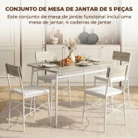 HOMCOM Conjunto de Jantar 5 Peças Mesa de Cozinha Retangular com 4 Cadeiras Acolchoadas 106x66x75 cm Carvalho(m-4)