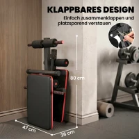 HOMCOM Sit Up Bank Bauchtrainer mit Trainingsseile Trainingsbank Multifunktion Verstellbar&klappbar 110 kg Belastbarkeit Stahl Schwarz+Rot 137 x 51 x 50-66 cm(m-6)