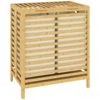 HOMCOM Coș de Rufe din Bambus 64L cu Capac, 2 Saci din Material Oxford Detașabili și Lavabili, Culoare Lemn(m-1)