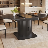 Extendable Dining Table with Hidden Storage and Wine Rack, Multifunctional Folding Table with Removable Shelves, 118L x 118W x 76H cm, Black