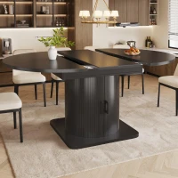 Extendable Dining Table with Hidden Storage and Wine Rack, Multifunctional Folding Table with Removable Shelves, 118L x 118W x 76H cm, Black(m-1)