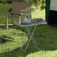 Outsunny Table d'appoint pliable en HDPE table pliante hauteur réglable sur 6 niveaux pour patios jardins 76 x 50 x 74 cm gris(m-8)