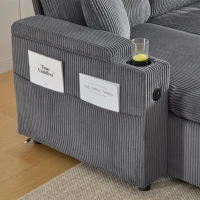 Contemporary 4-Seater Sofa with 2 Chaise Longues, Ribbed Corduroy Couch with Built-In Cup Holders, 272L x 136W x 86H cm, Charcoal grey(m-13)