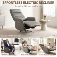 HOMCOM Power Recliner Chair, Swivel Electric Reclining Chair with Type C+USB, Recliner Armchair with Footrest, Dark Grey(m-4)