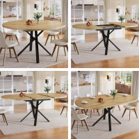 Extendable Dining Table with Sturdy X-Shaped Metal Frame, Space-Saving Convertible Table with Adjustable Feet, 100L x 40W x 75.5H cm, Wood(m-7)