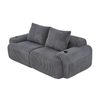 Modular 2-Seater Sofa with Built-In Cup Holder and Side Storage Pocket, Ribbed Corduroy Couch with High-Density Foam, 200L x 99W x 80H cm, Dark Gray(m-10)