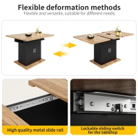 Extendable Dining Table with Space-Saving Telescopic Design, Durable Extension Table with Built-In Storage Shelves, 140L x 70W x 76H cm, Black(m-4)