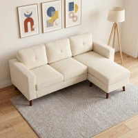 HOMCOM Sofá esquinero 192 cm en L 3 plazas con chaiselongue reversible, acabado en pana, para espacios pequeños, blanco crema(m-2)