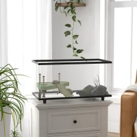 PawHut Schildkröten-Aquarium 50 L Terrarium für kleine Schildkröten mit Plattform, Rampe und Thermometer 60x30x32 cm Transparent(m-6)