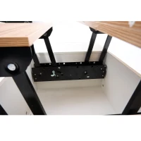 Lift-up Coffee Table with Hidden Storage and Dual Liftable Tops, Space-saving Centre Table for Dining, 100L x 50W x 55.5H cm, White+Natural(m-15)