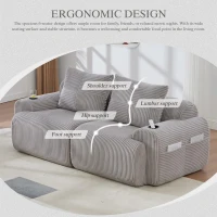 Modular 2-Seater Sofa with Built-In Cup Holder and Side Storage Pocket, Ribbed Corduroy Couch with High-Density Foam, 200L x 99W x 80H cm, Light Gray(m-4)