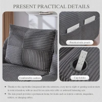 Modular 2-Seater Sofa with Built-In Cup Holder and Side Storage Pocket, Ribbed Corduroy Couch with High-Density Foam, 200L x 99W x 80H cm, Dark Gray(m-8)