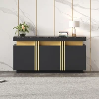 Modern Sideboard with Faux Marble Top and Anti-Tip Fixings, Luxury Storage Unit with Adjustable Shelves, 140L x 38W x 70H cm, Black(m-7)