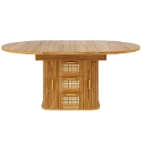 Extendable Dining Table with Sturdy Metal Frame, Space-Saving Center Table with Pull-Out Rattan-Effect Drawers, 118L x 118W x 77H cm, Brown(m-2)