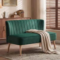 HOMCOM Sofa Retrodesign 2-Sitzer-Sofa, Holzbeine, 117 cm x 56,5 cm x 77 cm, Dunkelgrün(m-9)