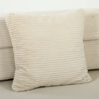 HOMCOM Sofá Cama Plegable 2 en 1 Butaca 2 Plazas Convertible en Terciopelo Acanalado Almohada Bolsillos Laterales Crema(m-12)