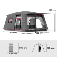 Outsunny Tienda de Campaña Familiar 4 Personas con 2 Habitaciones Zona de Estar y Protección Impermeable 430x305 cm Rojo(m-3)