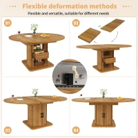 Extendable Dining Table with Space-Saving Round-to-Oval Design, Elegant Convertible Table with Smooth Metal Handle, 118L x 118W x 76H cm, Brown(m-5)