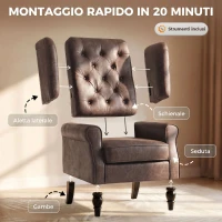 HOMCOM Poltrona da Camera in Pelle PU con Ampia Seduta, Braccioli e Gambe in Legno di Eucalipto, Marrone(m-7)