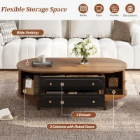 Living Room Coffee Table with 2 Drawers and Roll-Up Door, Minimalist Center Table with 4 Support Legs, 100L x 50W x 36H cm, Walnut(m-5)