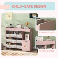 AIYAPLAY Kids Toy Storage, 9 Removable Fabric Bins, Wooden Toy Storage Units for Toys and Books for Bedroom, Nursery, Pink(m-5)