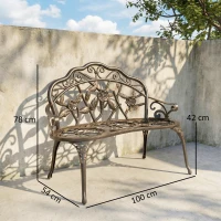 Outsunny Cast Aluminium Garden Bench - Bronze Tone(m-3)