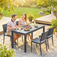 Outsunny Gartenmöbel Set Sitzgruppe 5-teilig Breiter Tisch mit 4 Stapelstühlen Lamelldesign für 4 Personen Dunkelgrau(m-8)