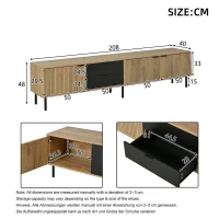 Durable TV Unit with Integrated Cable Management, Modern Lowboard with 2 Drawers and 3 Cabinets, 208L x 40W x 48H cm, Natural(m-3)