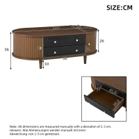 Living Room Coffee Table with 2 Drawers and Roll-Up Door, Minimalist Center Table with 4 Support Legs, 100L x 50W x 36H cm, Walnut(m-3)