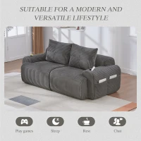 Modular 2-Seater Sofa with Built-In Cup Holder and Side Storage Pocket, Ribbed Corduroy Couch with High-Density Foam, 200L x 99W x 80H cm, Dark Gray(m-7)