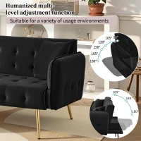 2-Seater Sofa Bed with Independently Adjustable Backrests, Space-Saving Folding Sofa with Multi-Position Armrests, 178L x 82W x 70H cm, Black(m-4)