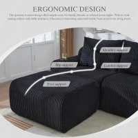 Modular 2-Seater Sofa with Foam-Filled Plush Seats, Black Corduroy Couch with Built-In Cup Holder, 200L x 174W x 80H cm, Black(m-5)