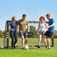 SPORTNOW Gol de Futebol com Espuma de Proteção, 5 Estacas de Solo e Rede em PE, 180x60x120cm, Amarelo(m-5)