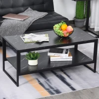 HOMCOM Table Basse Style Moderne avec 2 Étagères 106 x 50 x 47 cm Noir(m-10)