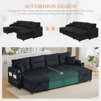 Contemporary 4-Seater Sofa with 2 Chaise Longues, Ribbed Corduroy Couch with Built-In Cup Holders, 272L x 136W x 86H cm, Black(m-5)