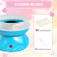 HOMCOM Máquina de Algodón de Azúcar en Casa de Polipropileno Acero Inox. y Aluminio 450W-550W para Fiestas 27x26x18 cm Azul(m-5)
