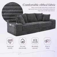 Convertible Sofa Bed with High Backrest and Extra Pillow, Ribbed Corduroy Couch with Dual Side Pockets, 107.5L x 38.5W x 34H cm, Dark Gray(m-4)
