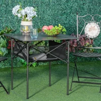 Outsunny Table pliante table de camping table de jardin filet rangement + sac transport plateau alu. châssis métal époxy noir(m-10)