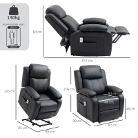 HOMCOM Riser and Recliner Chair with Vibration Massage, PU Leather Power Lift Chair for Elderly, Black(m-3)