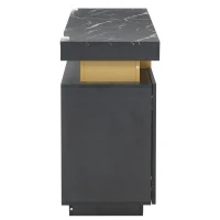 Modern Sideboard with Faux Marble Top and Anti-Tip Fixings, Luxury Storage Unit with Adjustable Shelves, 140L x 38W x 70H cm, Black(m-11)